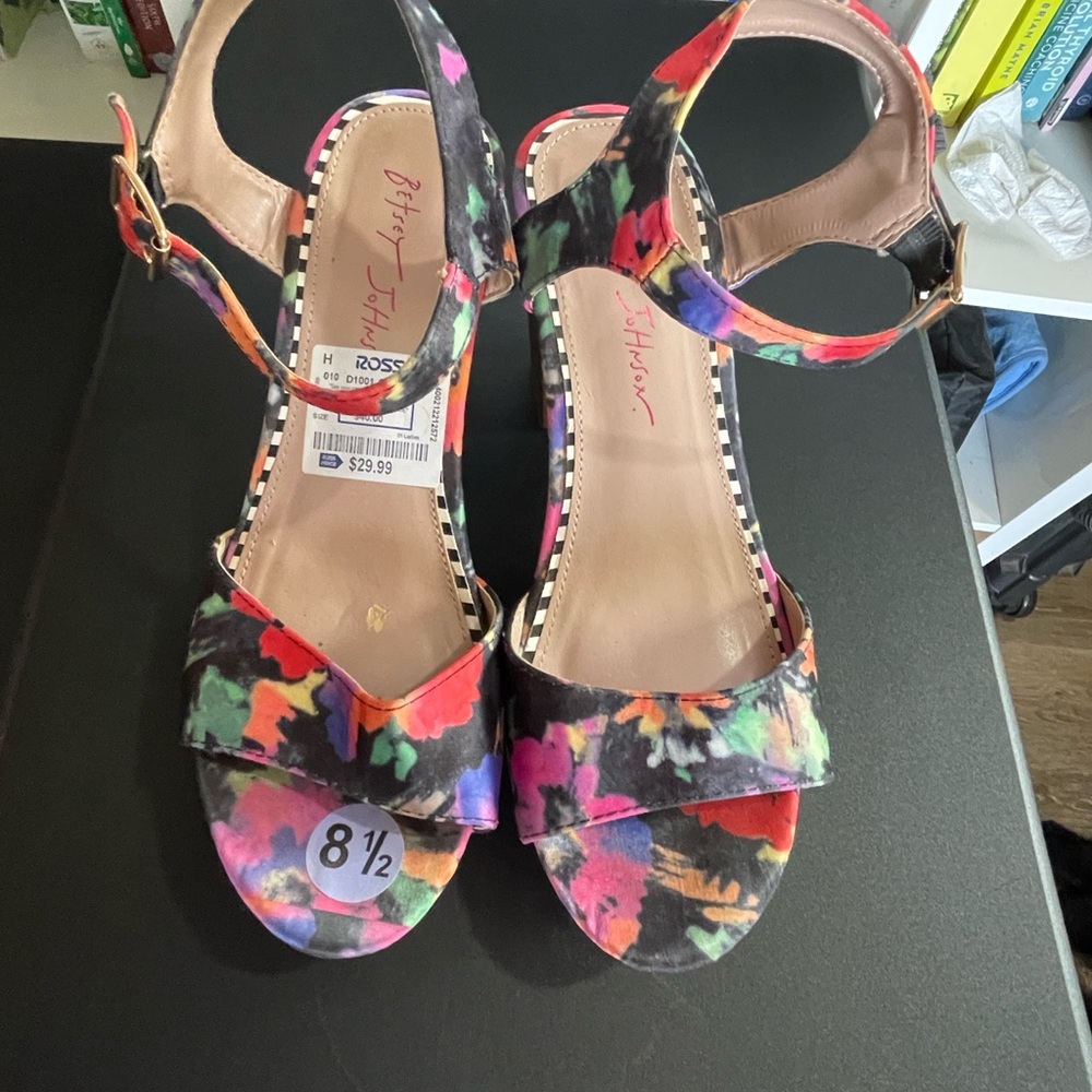 Betsey Johnson Colorful Platform High Heels with Strappy Design